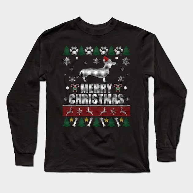 Christmas Dachshund Santa Hat Long Sleeve T-Shirt by Sleazoid